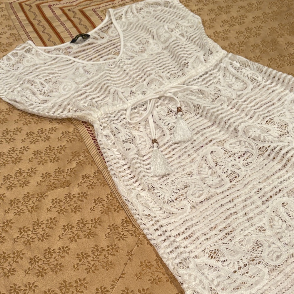 SpiaggiaDolce Elegant White Lace Swimsuit Cover-Up, Like New, Maxi Length, XS